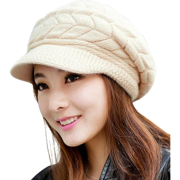 Women Winter Knit Hats with Visor Brim Double Layer Fleece  display picture 2