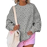 Cioatin Women Oversized Ditsy Floral Crewneck Sweatshirt Lightweight Fleece Drop Shoulder Pullover Y2K Aesthetic Fall Outfits