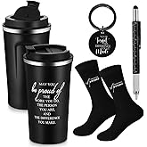 Gerrii Set of 4 Thank You Gift for Men Appreciation Gift for Groomsmen Male Teacher Boss Nurse Employee Coworker Staff Volunteer 17 oz Stainless Tumbler Inspirational Keychain Pen Sock(Classic, Black)