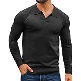 Csqopt Mens Knit Polo Shirts Casual V Neck Slim Fit Polo Shirts Long Sleeve Wool Knit Pullover Sweater