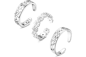 Subiceto 3 PCS Toe Rings for Women 925 Sterling Silver Adjustable Toe Rings Open Cuff Toe Rings CZ Daisy Moonstone Ring Band 