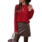 AMZANGEL Women's 100% Wool Sweater Classic Fit Long Sleeve Round Neck Timeless Knit Top Fall Winter Everyday Comfort