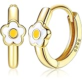 MILACOLATO 925 Sterling Silver Small Hoop Earrings Toddler 18K Gold Plated Daisy Earrings Pink Yellow FLower Huggie Hoop Earrings for Women Hypoallergenic Earrings for Sensitive Ears