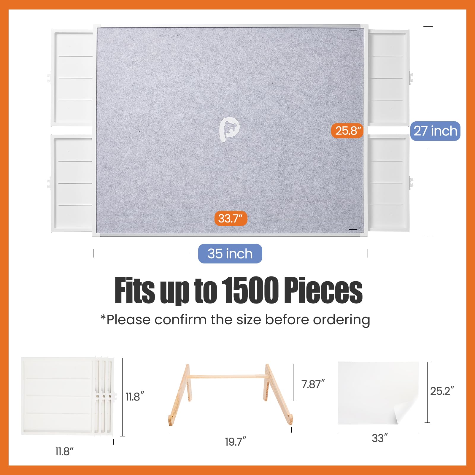 1500 Pieces Rotating Puzzle Board with Drawers and Cover, Dual-Sided Portable Jigsaw Puzzle Table,Tilt&Lazy Susan,Gift for mom Adults (Gray, 1500-piece)