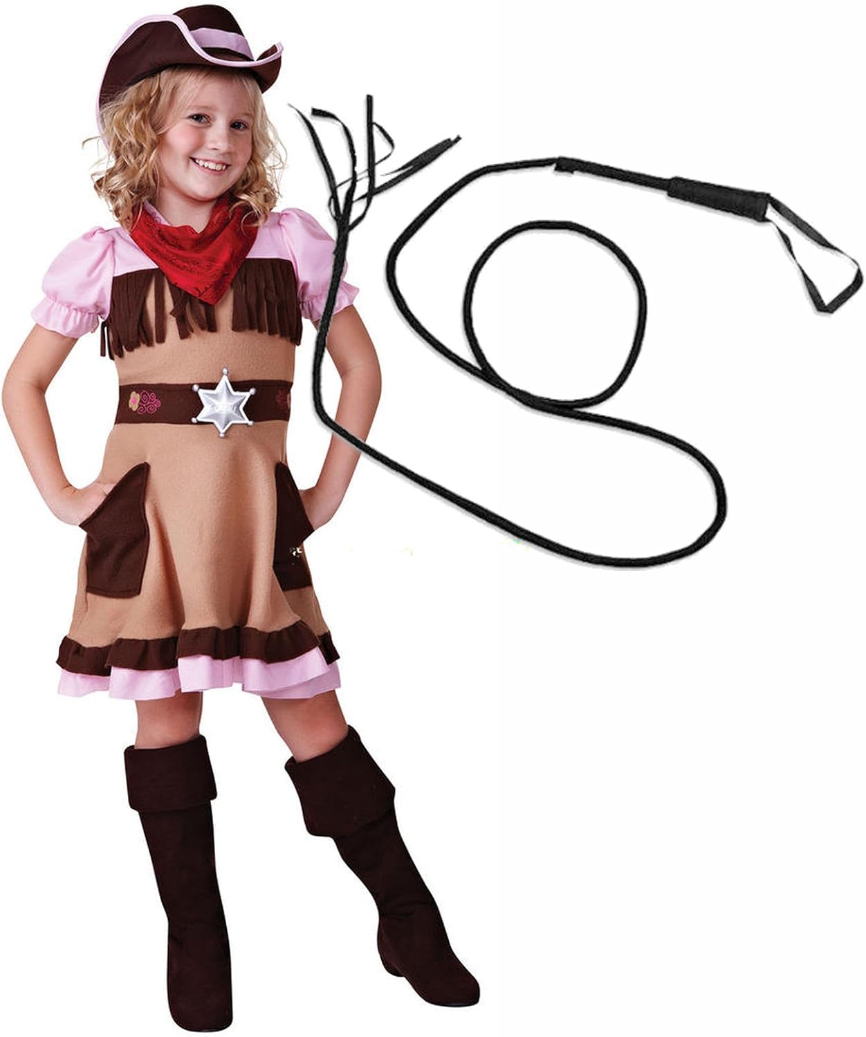 Cowgirl Cutie Girls Fancy Dress Costume Outfit with Whip
