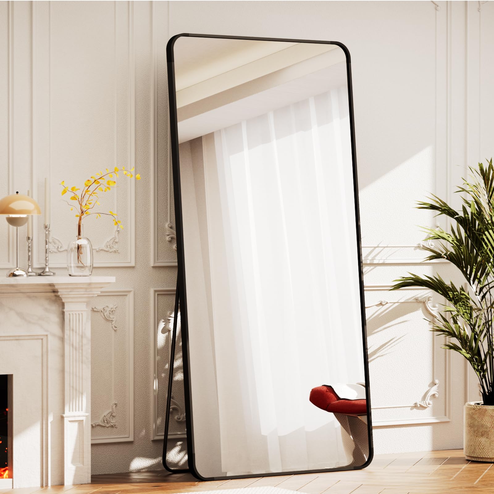 Photo 1 of BEAUTYPEAK Black Full Length Mirror, 71"x26" Rounded Corner Floor Mirror Standing Hanging or Leaning Against Wall, Suitable for Bedroom or Dressing Room