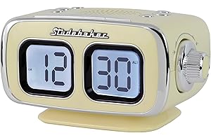 Studebaker Large Display LCD AM/FM Retro Clock Radio USB Bluetooth Aux-in Bedroom Kitchen Counter Small Footprint (Cream)
