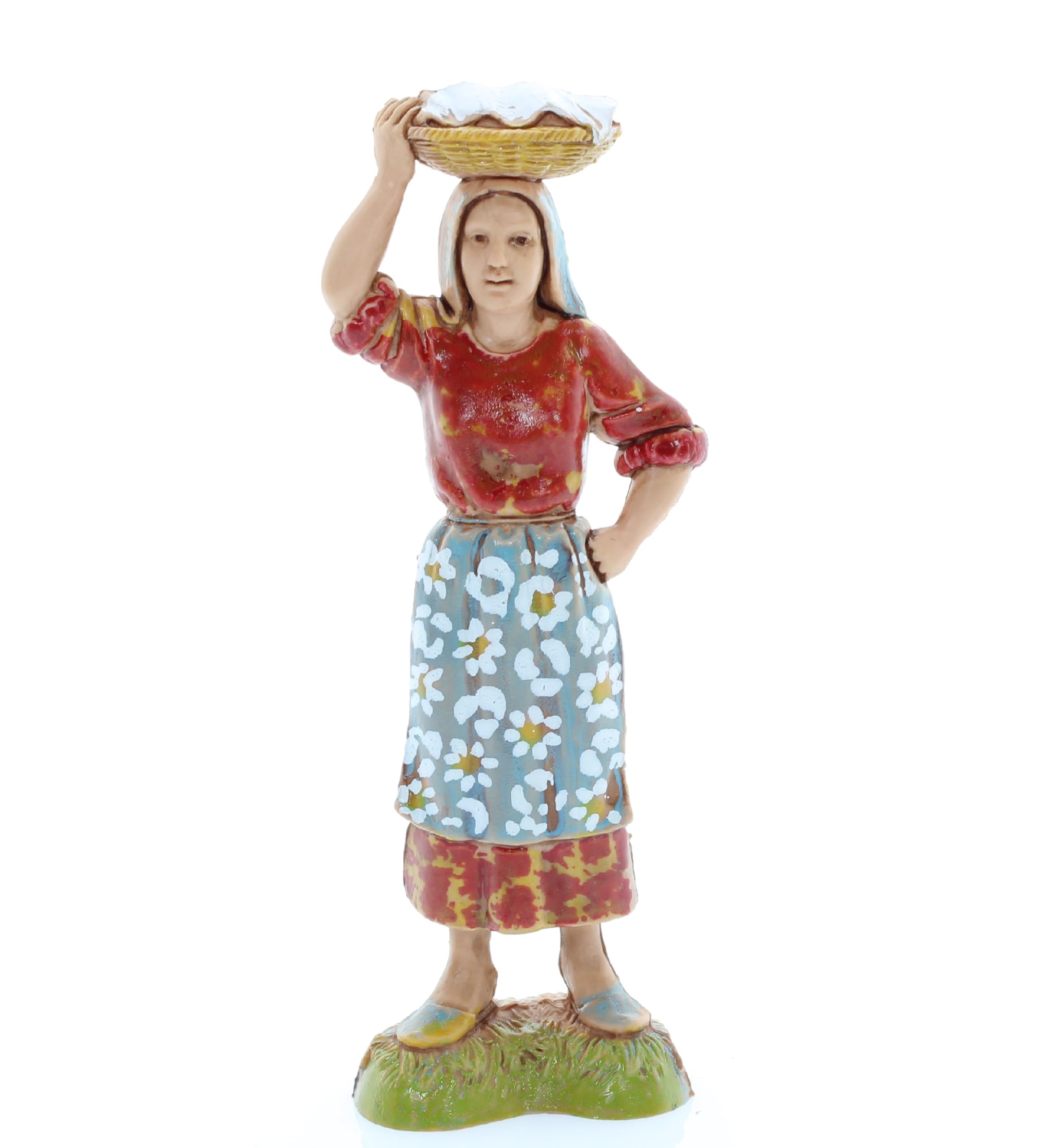 Moranduzzo Woman with Basket on Head for Nativity Scene 4 Inch Scale 1:20 – Height 3.82 in – Resin Figure, Hand-Painted, Sculptor Martino Landi