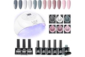 LKE Spring Gel Nail Polish Kit with U V Light Starter Kit, 72W Nail Lamp Nail Dryer 6 Colors Pink Green Gel Nail Polish Set No Wipe Base Gel Top Coat Nail Art Manicure Nail Gel Kit Gifts