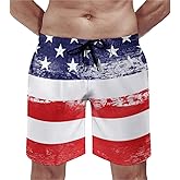 Mens American Flag Swim Trunks with Compression Liner 5 Inch Inseam 4th of July Patriotic Bathing Suit Board Shorts