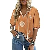 Summer Womens Spring Tops for Women Casual V Neck Half Short Sleeve Boho Blouses Shirts Flowy Vacation Clothes