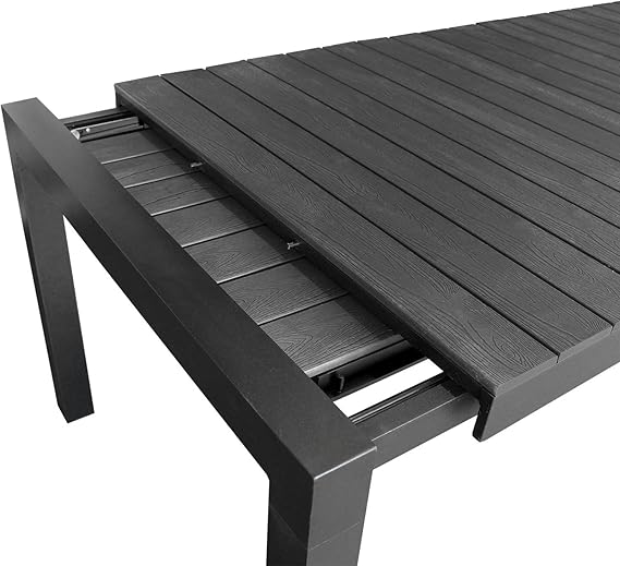 Amazon De Xl Gartentisch Aluminium Ausziehbar 204 274x100cm 10 Personen Ausziehtisch Mit Alurahmen Polywood Tischplatte In Anthrazit Gartenmobel