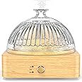 Lecdura Glass Essential Oil Diffuser Humidifier, 200ml Ultrasonic Aroma Diffusers with Glass Reservoir Wood Base Auto-Off Timer, Dusk Flame Warm Light Dome Air Diffuser for Home