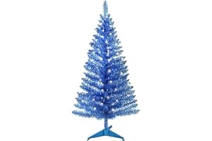 4ft Lighted Artificial Blue Christmas Tree | Leeheeyee Small Xmas Tree, Not Pre-lit Blue Tinsel Pine Trees with Lights, Ideal for Ideal for Home, Office, and Xmas Party Décor