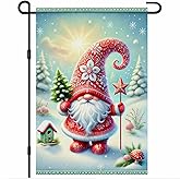 BlissYard Christmas Garden Flag 12x18 Inch Scandinavian Gnome Red Hat Flag Double Sided Holiday Banner Outdoor Nordic Yard Decoration for Lawn Porch Winter