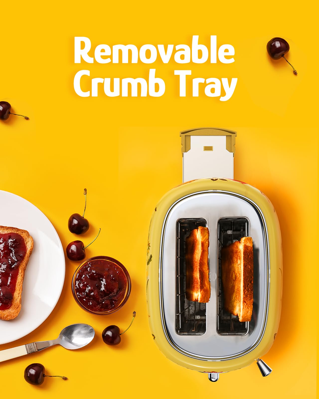Hazel Quinn X Eduardo Recife Collaboration Tostadora retro de 2 rebanadas, 6 niveles de dorado, 3 funciones: descongelar/recalentar/cancelar, bandeja para migas extraíble para fácil limpieza, ranuras extra anchas de 1,5 pulgadas