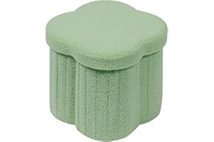 B FSOBEIIALEO Storage Ottoman Cube, Flowers Shaped Ottomans with Storage Foot Stool Footrest for Lving Room, Boucle Ottoman Seat for Dorm Room,Faux Teddy Fur, Green 12.6"x12.6"x12.6"