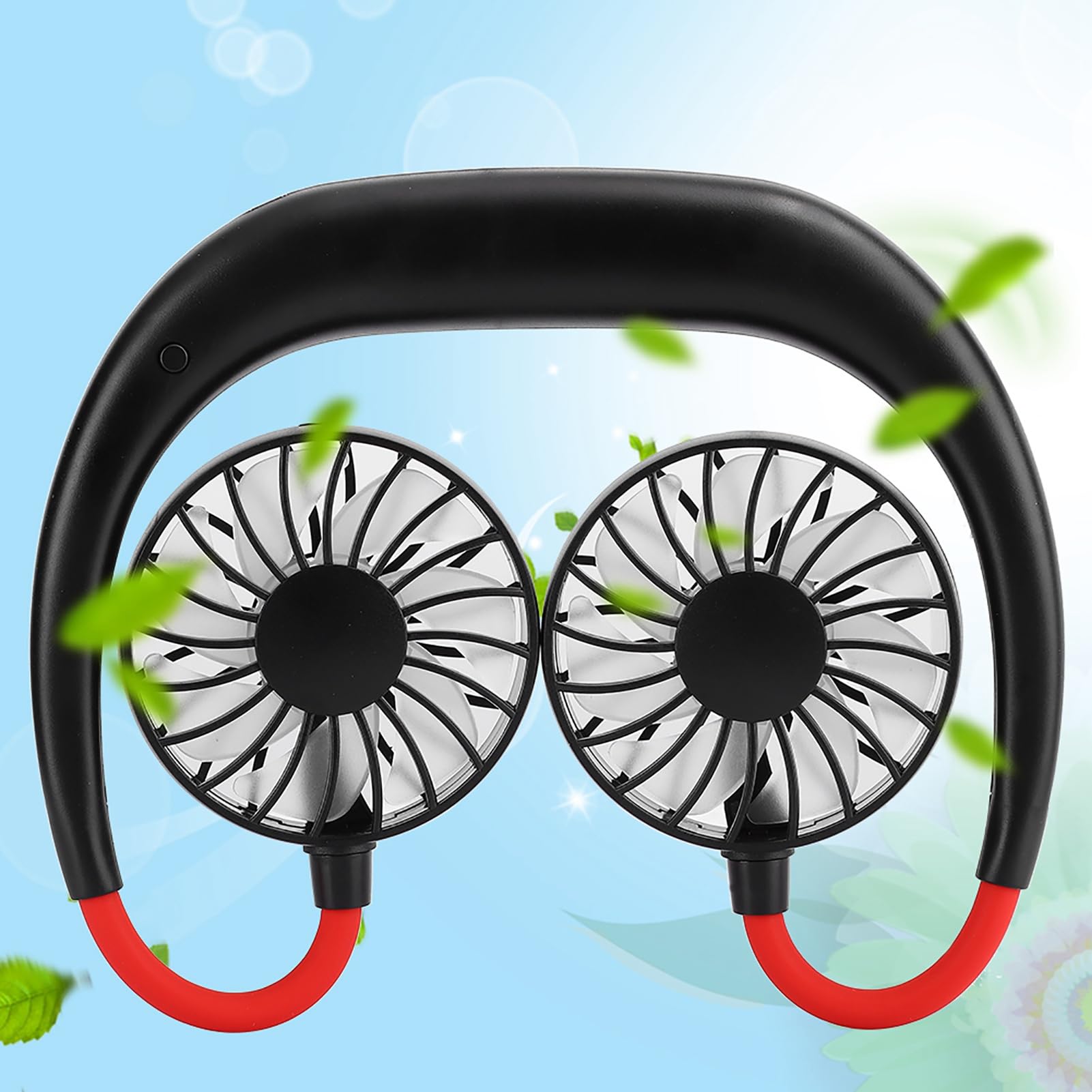 Topiky Portable Lazy Hanging Neck USB Fan, Personal Hands-Free Neckband Fan with 3 Speeds 4-12 Hours Working Time for Office Home Travel(Black-Red)