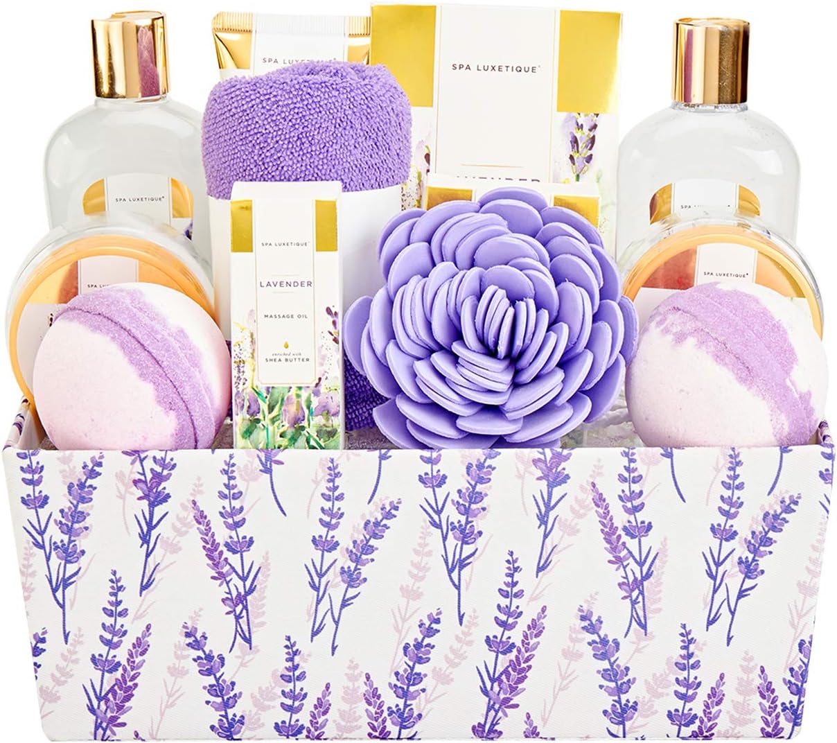 Gift for girlfriend spa luxury, 12 piece gift set, lavender fragrance with bath salt, bath bombs, shower gel, hand cream
