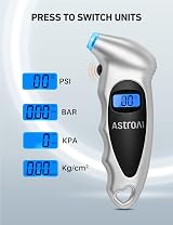 AstroAI Digital Tyre Pressure Gauge 150 PSI Backlit LCD 4 Units Silver view 4