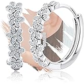 Sterling Silver Huggie Hoop Flower Earrings White Gold Hypoallergenic Cartilage Fashion Jewelry Dainty Charms Birthday Gift for Women