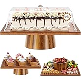 Owenri Cake Stand with Lid - 2 in 1 Cake Stand and Charcuterie Board, Rectangle Acacia Wood Cake Stand, Dessert Table Display