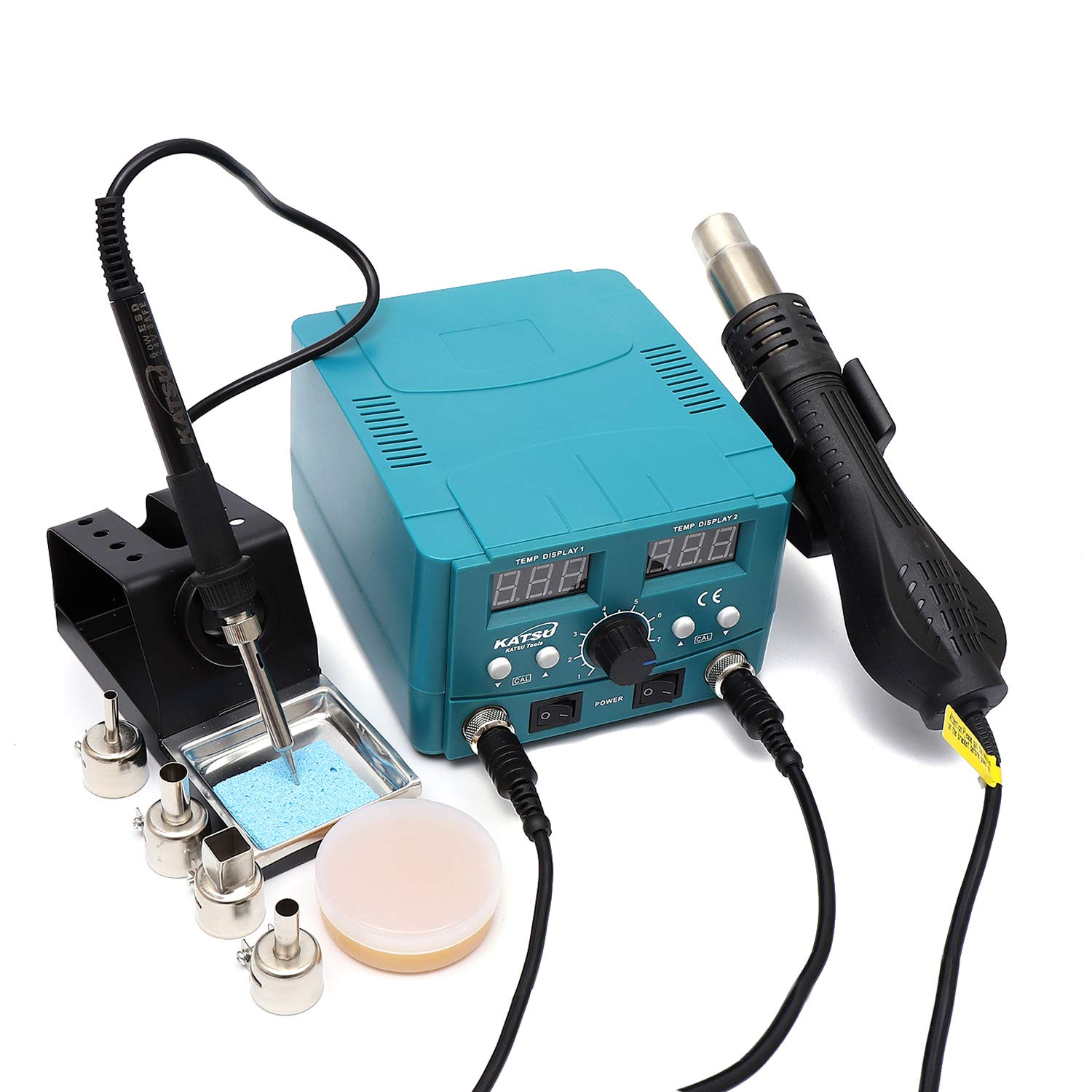 Hot Air Rework Station, KATSU 2 in 1 Electric Digital Display Heating Gun Hot Air Gun Soldering Iron Welding Station Kit - Image 3