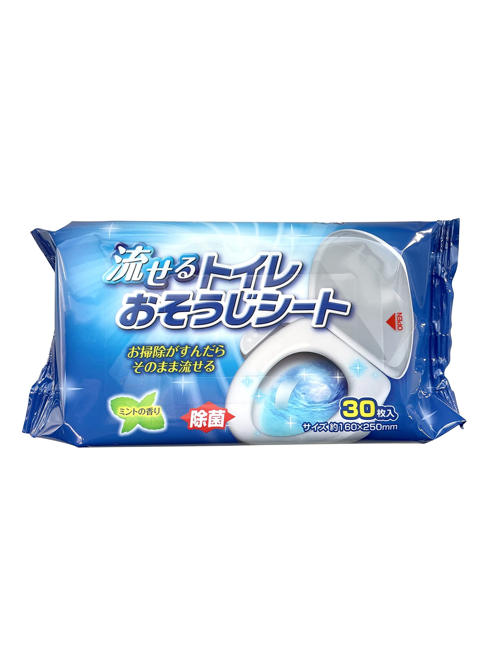 ストリックスデザイン 流せる トイレおそうじシート 30枚 日本製 除菌 さわやかなミントの香り 160×250mm QB-116N商品画像