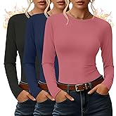 Yearntown 3 Pack Women's Thermal Shirts Fleece Lined Long Sleeve Top Crew Neck Raglan Thermal Winter Base Layer Undershirts