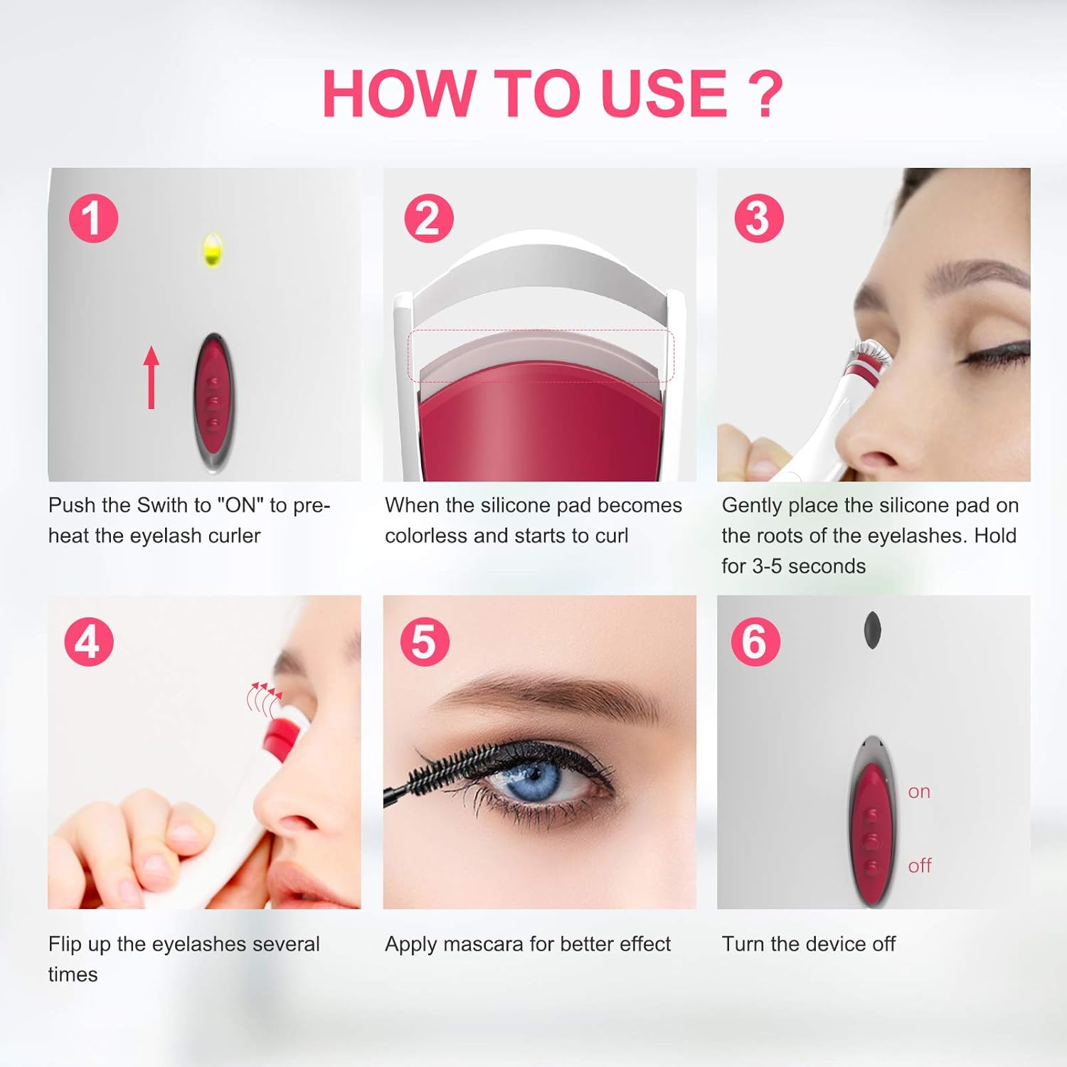 TOUCHBeauty Heated Eyelash Curler, Electric Lash Curler Safe with Smart Silicone Heating Pads and Efficient with Fast Heating Up Perfect for All Eye Shapes, Natural Curling and Long Lasting (Red) : Beauty