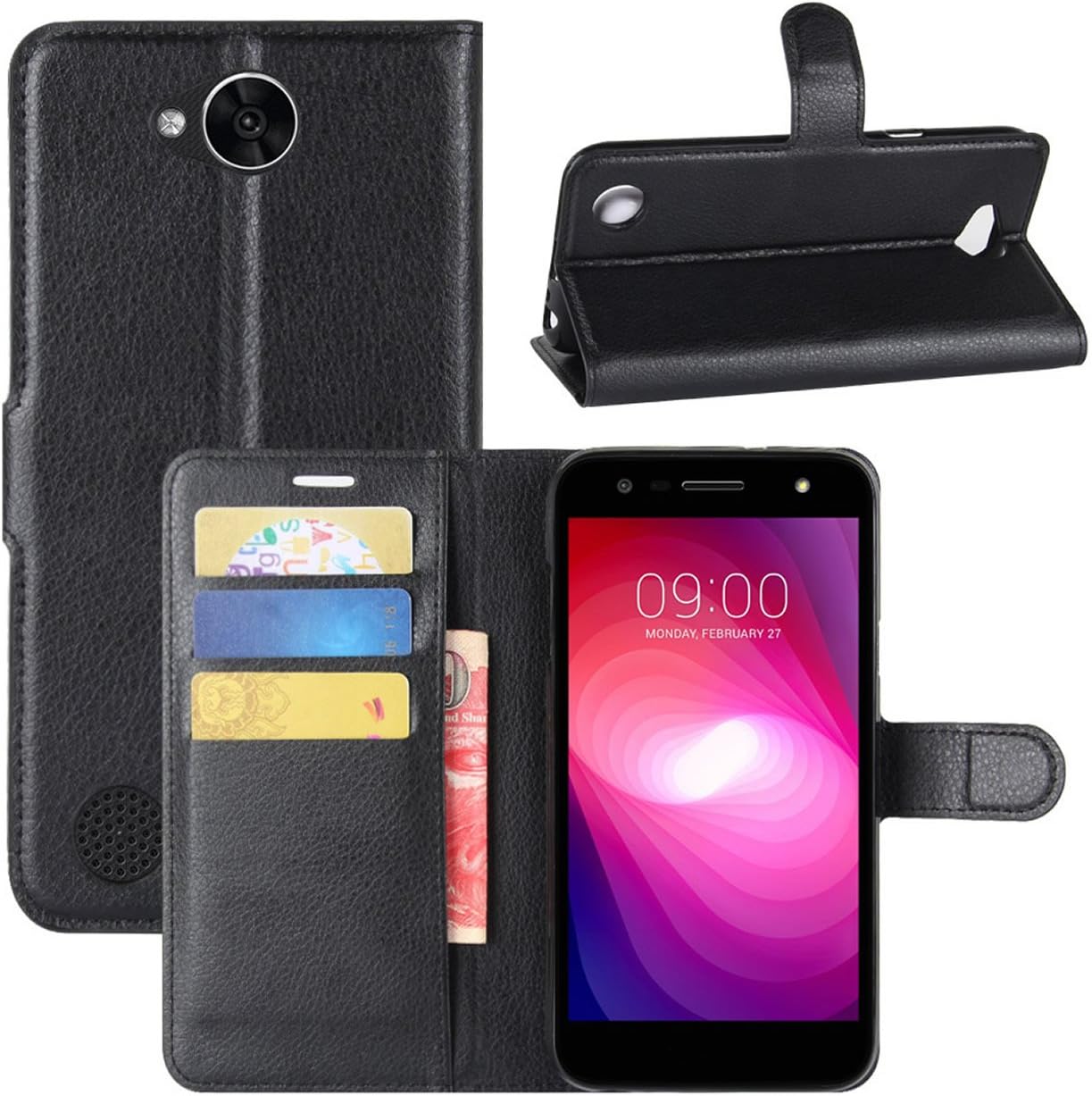 LG X Charge Case, LG X Power 2 Case, Fettion Premium PU Leather Wallet Flip Phone Protective Case Cover with Card Slots and Magnetic Closure for LG X Charge/LG X Power2 Smartphone (Black)