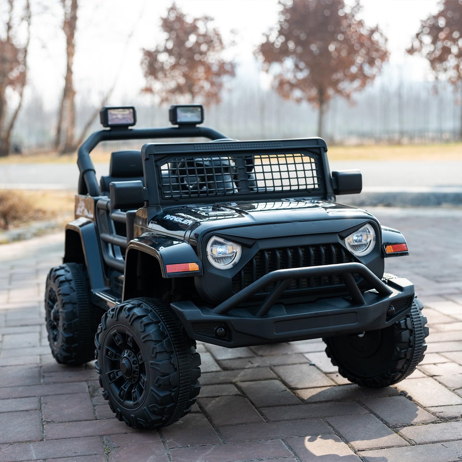 Photo 1 of 12V 7AH Kids Ride-On Truck Jeep, Electric Car with Parent Remote Control, Spring Suspension, LED Lights, Bluetooth, Music, Black