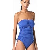 Michael Kors Womens Solid Shirred Bandeau One Piece