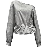 SweatyRocks Women's Off the Shoulder Sweatshirt Ruched Long Sleeve Loose Fit Pullover Streetwear