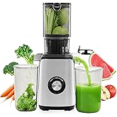 OLIXIS Cold Press Juicer, Masticating Juicer Machines with Wide Feed Chute, High Juice Yield and Easy to Clean for Whole Vegetables & Fruits, Silver