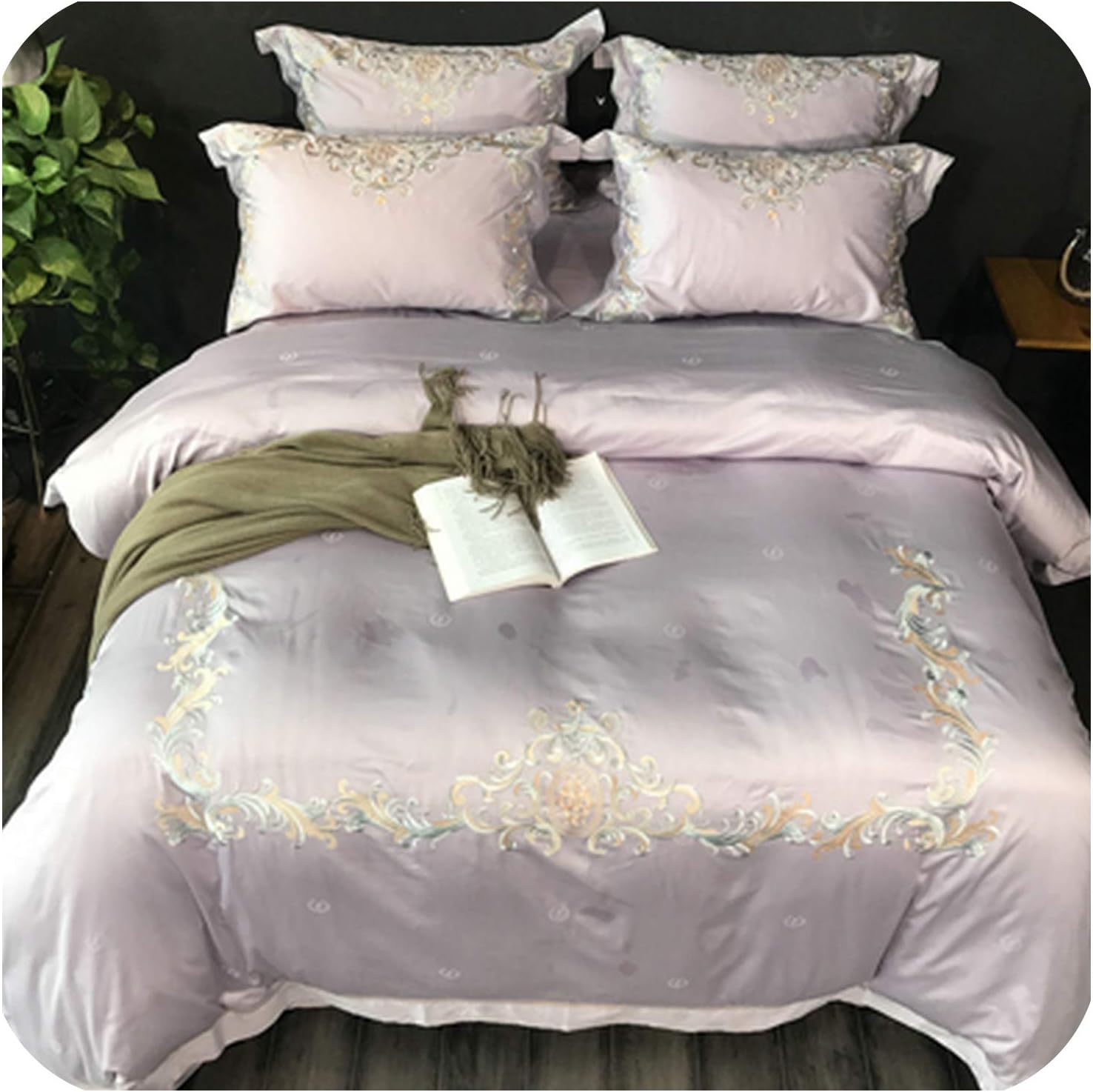 100S Egypt Cotton Palace Royal Luxury Bedding Sets King Queen Size Hotel Bed Duvet Cover Bed Sheet Set 4Pcs,Color 6,King 4Pcs,Flat Bed Sheet