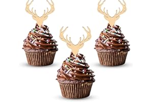 AUMIO Wooden Deer Cupcake Toppers Antler Cake Picks Wedding Baby Shower Birthday Hunting Rustic Country Party Cake Decoration Supplies 24 Counts