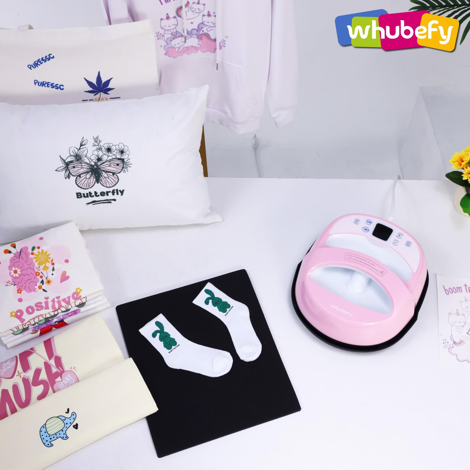 Whubefy Heat Press Machine for T Shirts 12x10 Portable Easy Iron Press with Insulated Safety Base & Auto-Off, 550W Dual-Tube Fast Heating & Precise Temperature Control for Wind Spinner, Bags, Pillows