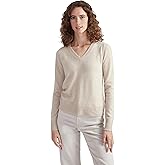 Style Republic Women's 100% Cashmere V-Neck Sweater, Regular Fit, Premium Knit Jumper for Autumn and Winter, Sand, Size Medium, M
