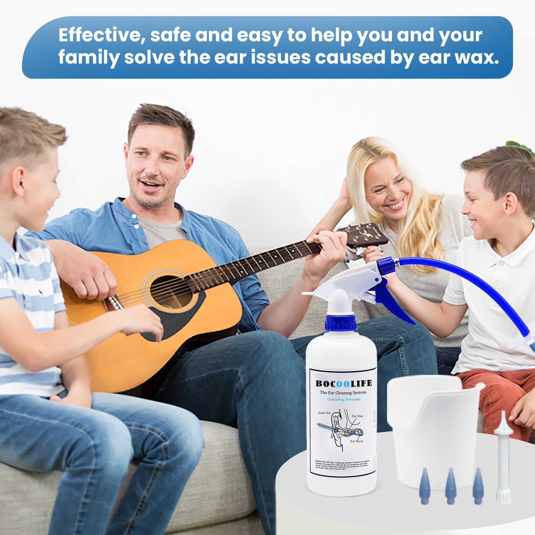 BOCOOLIFE Ear Wax Removal Kit - Safe & Effective Ear Cleaning System Cleaner with 3 Replacement Tips, Manual Flush Washer for Gentle Wax Remover, Includes Wash Basin for Easy Irrigation and Flushing