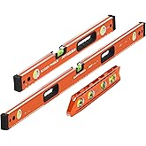 Klein Tools 80203 Level Set, 3-Piece, 8, 24, and 48-Inch | V-Groove and Magnet Track Magnetic Torpedo and Box Level Bundle, Aluminum Body, High Visibility Vials