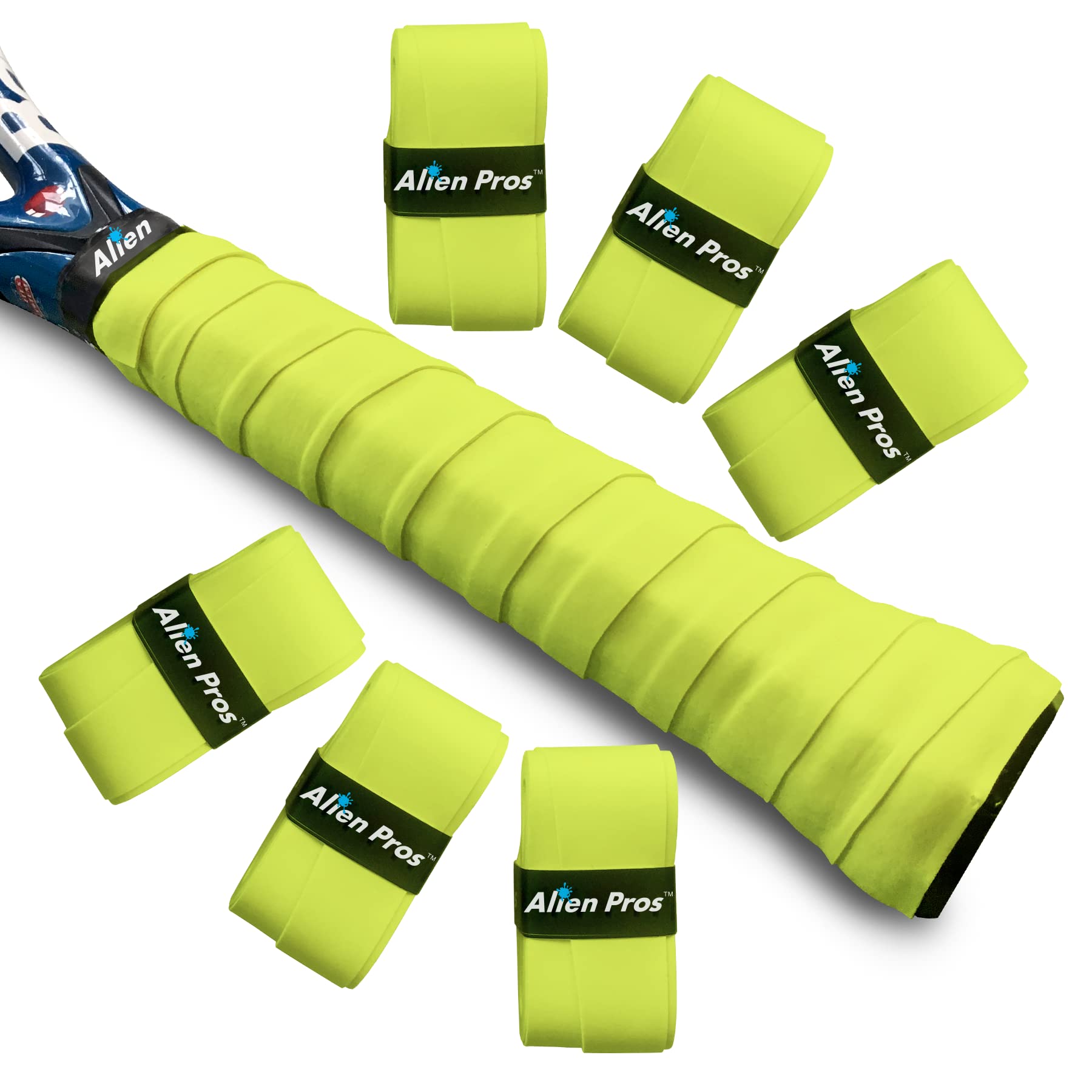 Alien Pros Tennis Racket Grip Tape (6 Grips) – Precut and Light Tac Feel Tennis Overgrip – Wrap Your Racquet for High Performance (Neon Yellow)