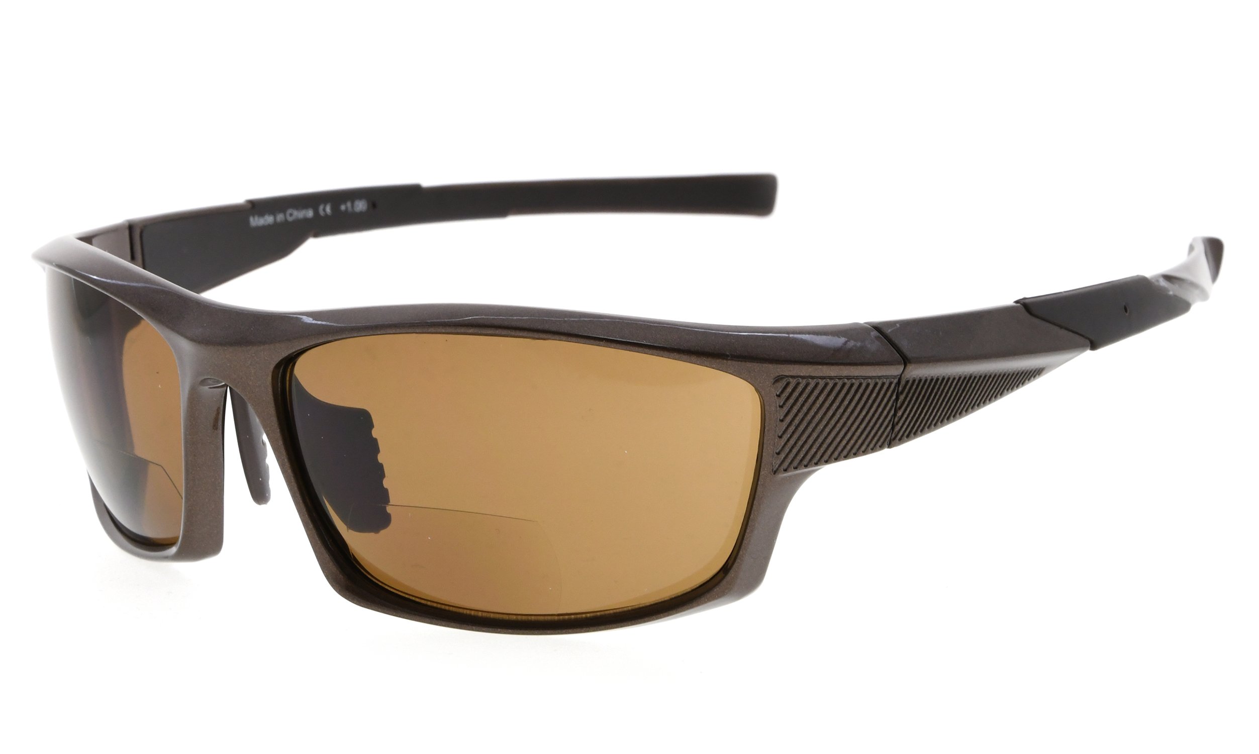 Eyekepper TR90 Sports Bifocal Sunglasses Baseball Running Fishing Driving Golf Softball Hiking Readers (Pearly Brown, 2.25)