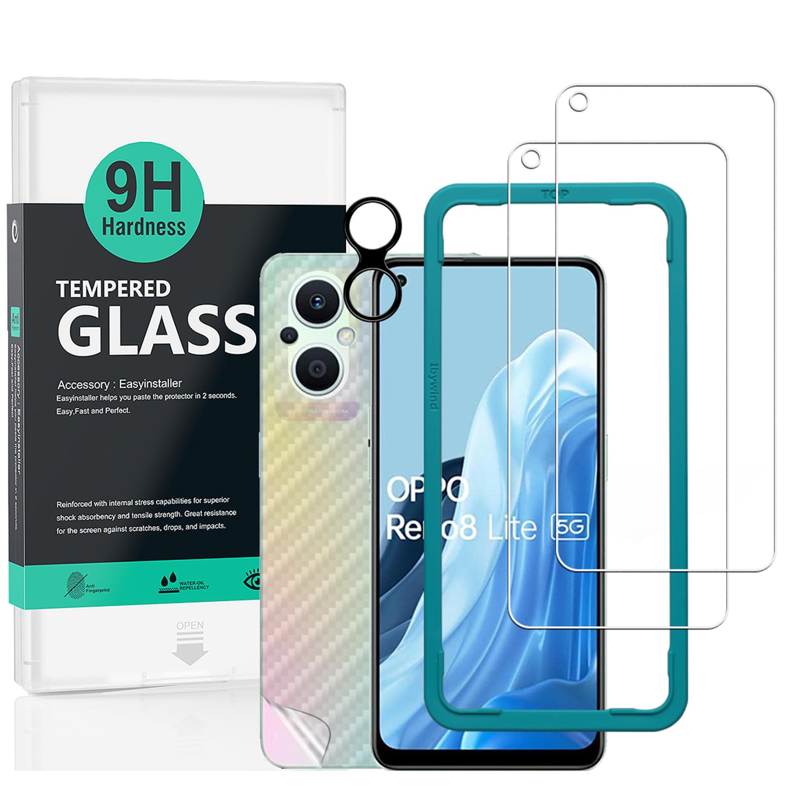 Ibywind Screen Protector For Oppo Reno8 Lite 5G 6.43"[2 Pack],9H Hardness Tempered Glass,With 1Pc Camera Lens Protector,Easy to Install