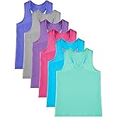 Geyoga 6 Pieces Girls Dance Tank Top Racerback Crop Top Sleeveless Dance Outfit for Ballet Hip hop Athletic wear(7-8 Years,Vibrant Color)