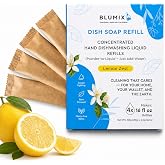 Blumix Powder-to-Liquid Dish Soap Refill, Makes 4 x 16 fl oz Bottles, Lemon | Just add cool water to your bottle; plant-powered, grease-fighting, gentle on hands; for dishes &amp; pans; plastic-free packs