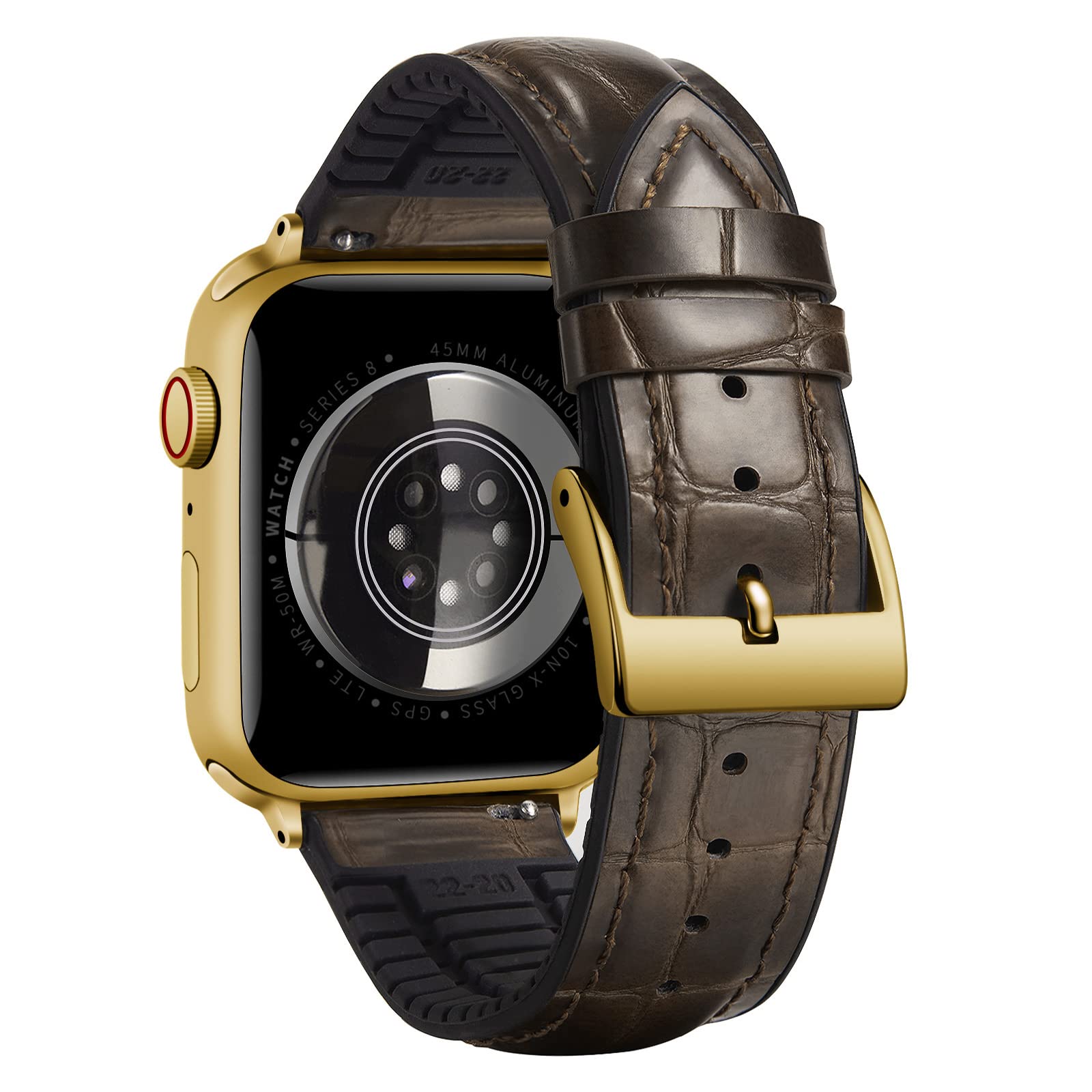 BINLUN Compatible with Apple Watch Strap 49mm 46mm 45mm 44mm 42mm Alligator Pattern Leather Band Silicone Hybrid Replacement Strap Compatible with iWatch Ultra SE Series 11/10/9/8/7/6/5/4/3/2/1,Brown