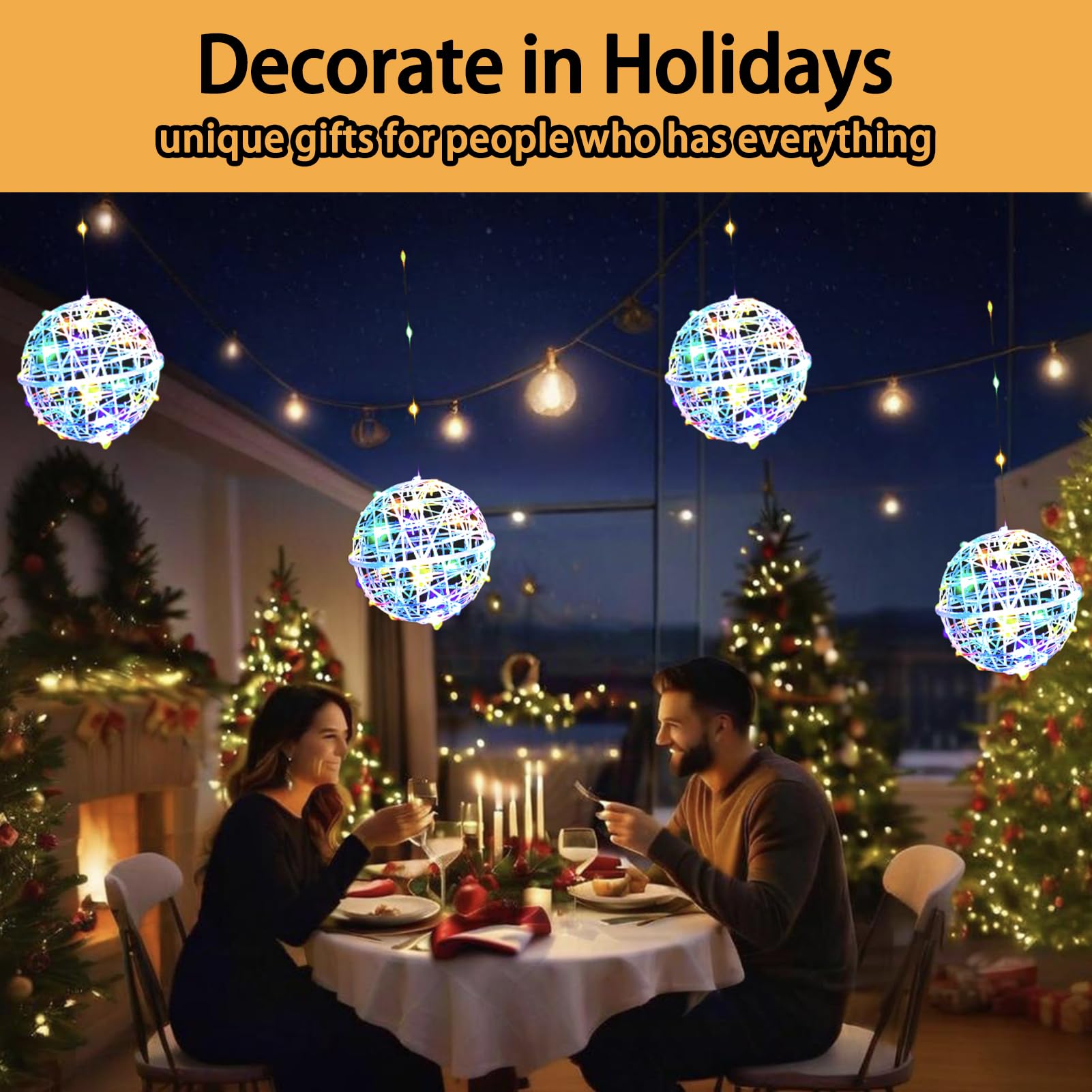 WISEgham 200LED Solar Christmas Ball Lights for Outdoor Trees – Waterproof Globe String Lights with 8 Lighting Modes, Solar Sphere Lights, Holiday Decor for Tree Garden Porch (Multicolor, 5pc)