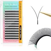 NAGARAKU YY Lash Extensions 0.07 D Curl 10mm 4D Premade Fans Matte Black | Handmade Crisscross Y Wispy Russian Volume Cluster, 12 Rows Faux Mink Lashes, Professional Salon Eyelash