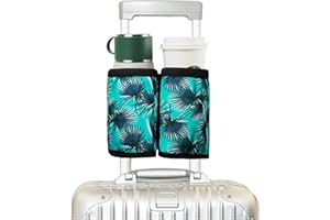 riemot Luggage Travel Cup Holder Free Hand Drink Carrier - Hold Two Coffee Mugs - Fits Roll on Suitcase Handles - Gifts for Flight Attendants Travelers Accessories Vacation Leaf